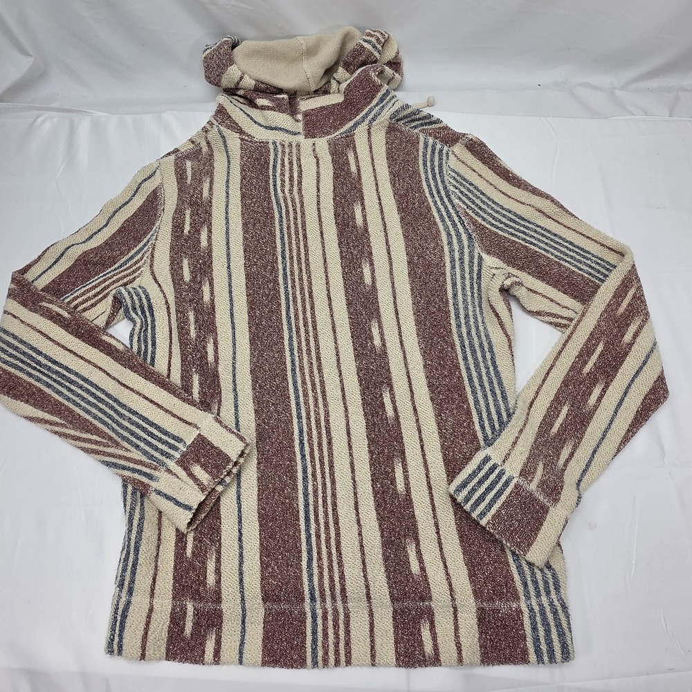 Hollister California Mens Baja Hoodie Small Burgundy Cream Striped Pullover - Picture 5 of 9